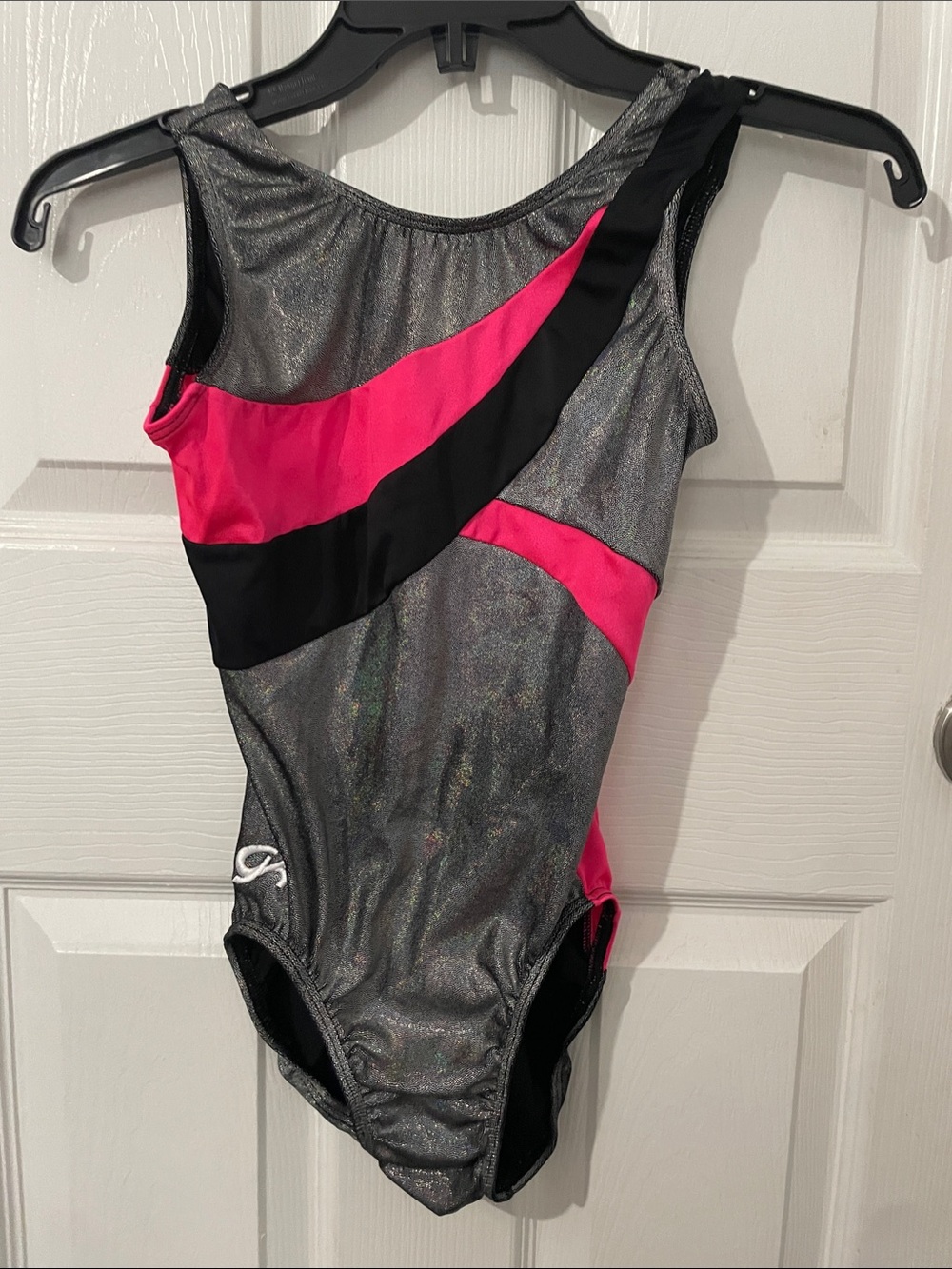 Girls Metallic Gray & Hot Pink gymnasts leotard